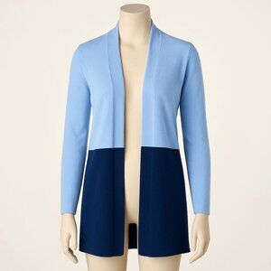 J. McLaughlin Sherrin Cashmere Blue Color Block Open Front Drape Cardigan Small